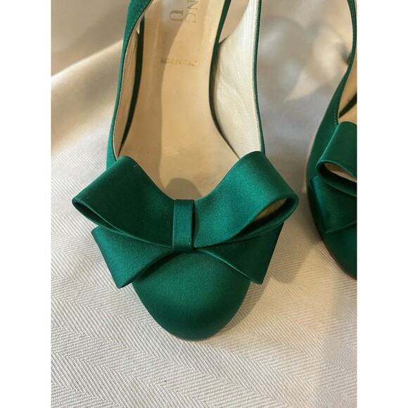 Something‎ Bleu Kelly Green Satin Sling Back Stilettos Platform Heels Bow SZ 7.5 - Picture 3 of 12